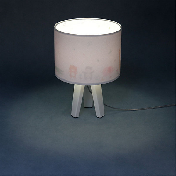 Lampe de chevet enfant Sweet Dream 22,5 x 22,5 x 33 cm Tissu PVC blanc, intérieur imprimé animaux de la jungle fond blanc