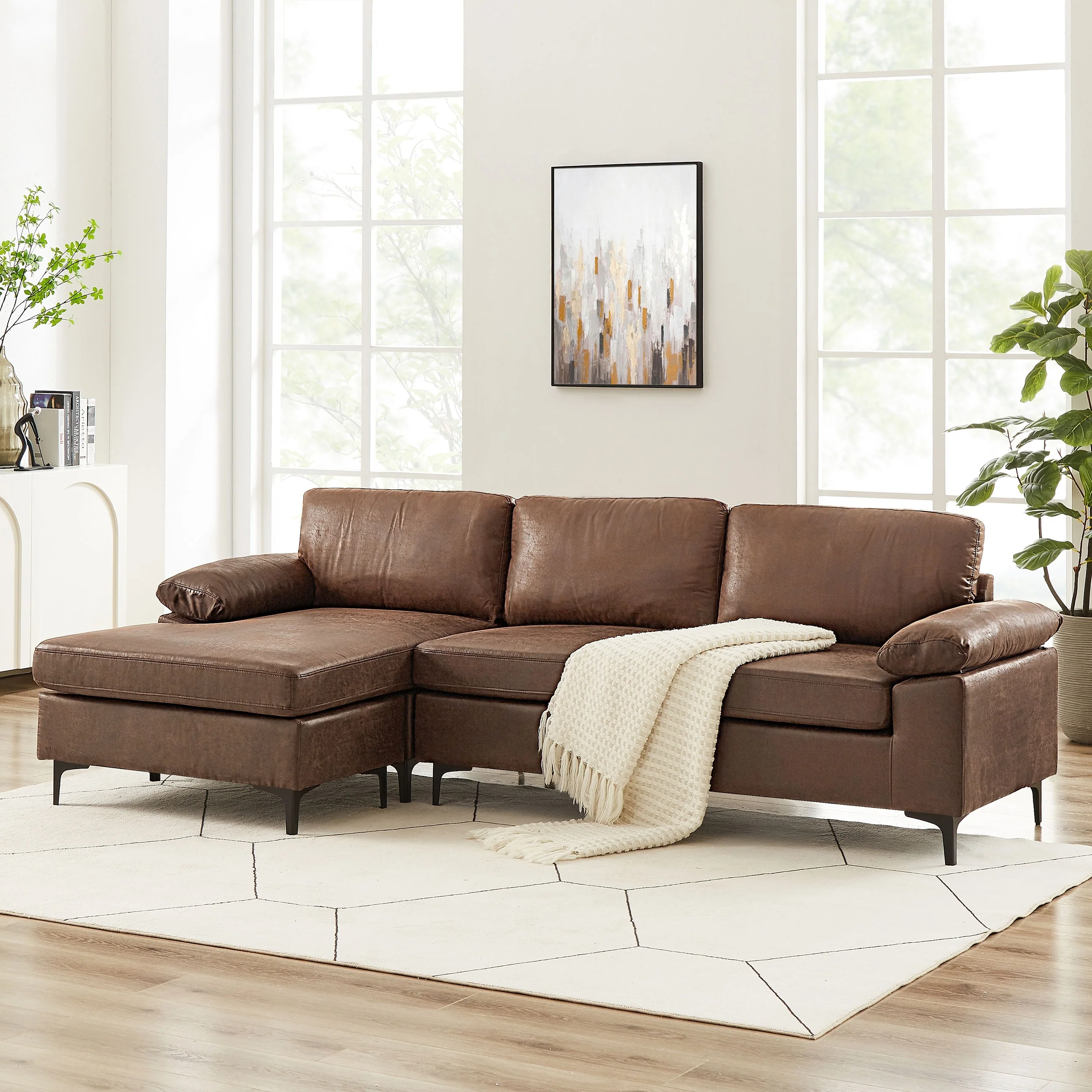 VANOMi 100in Mid-Century Modern Reversible Faux Suede Sectional Sofa