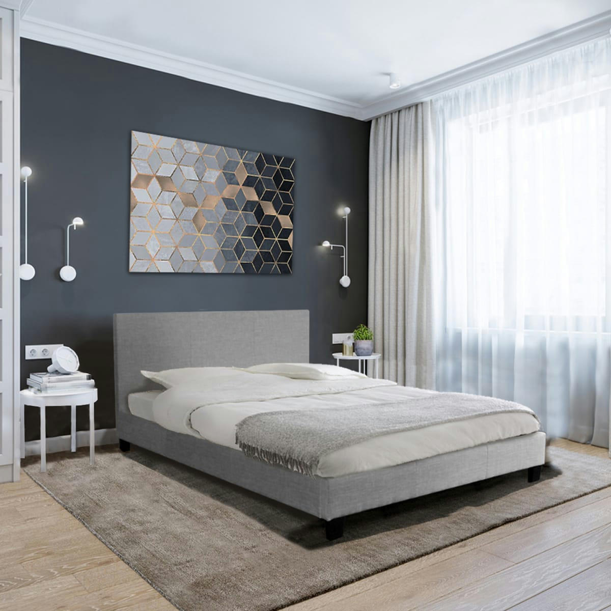 - Lit 160x200 sommier inclus dublin gris