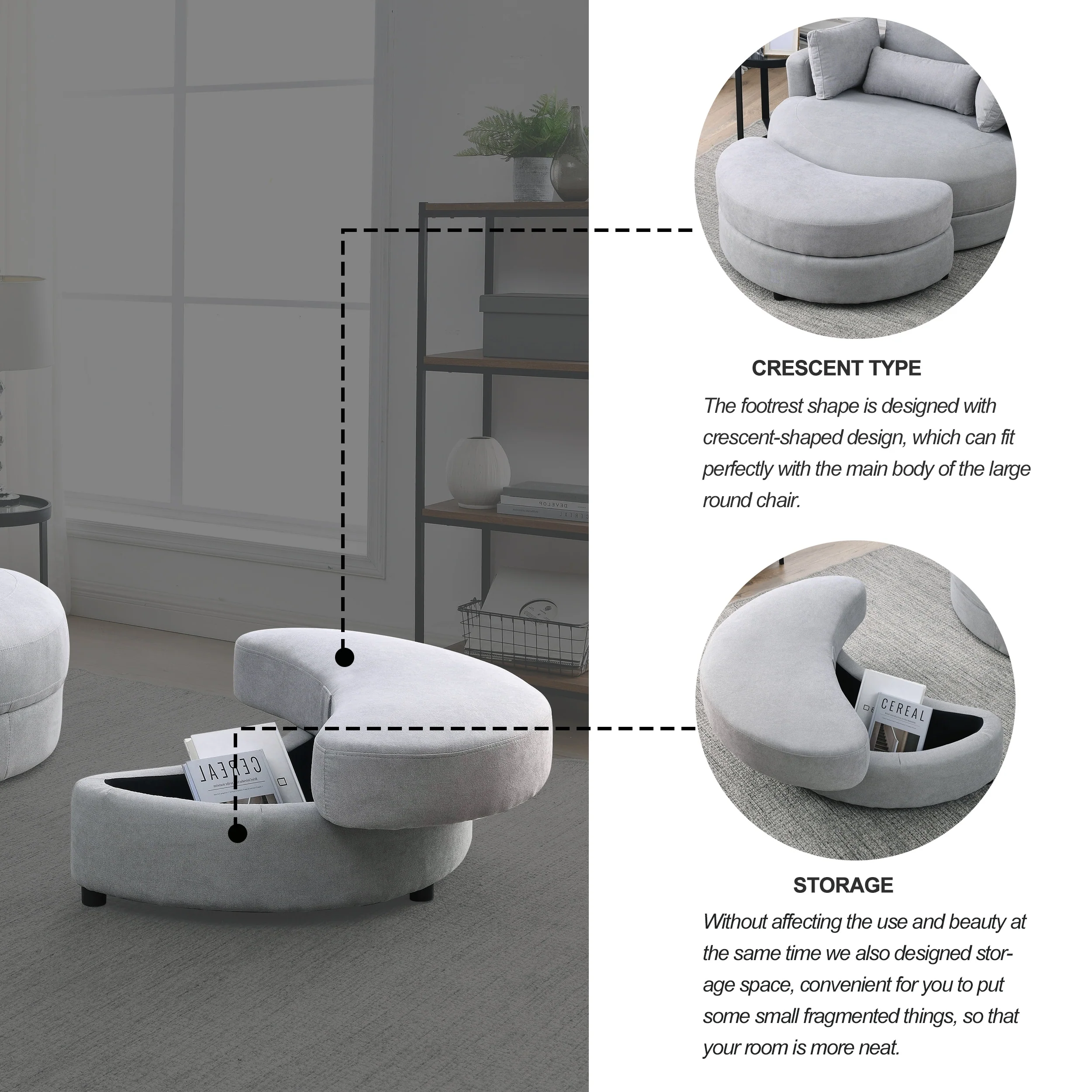 Welike Swivel Accent Barrel Modern Grey Sofa Lounge Club Big Round Chair with Storage Ottoman