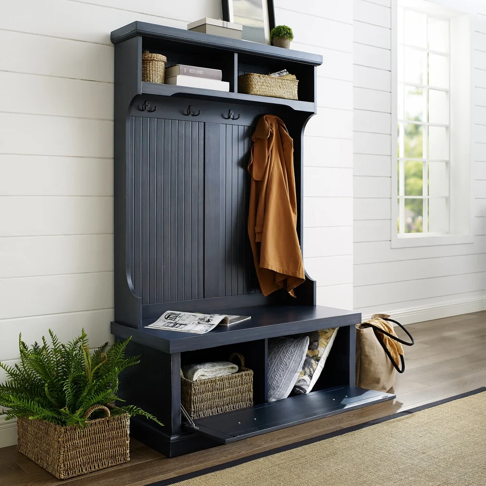 Crosley Seaside Hall Tree In Distressed Navy Finish