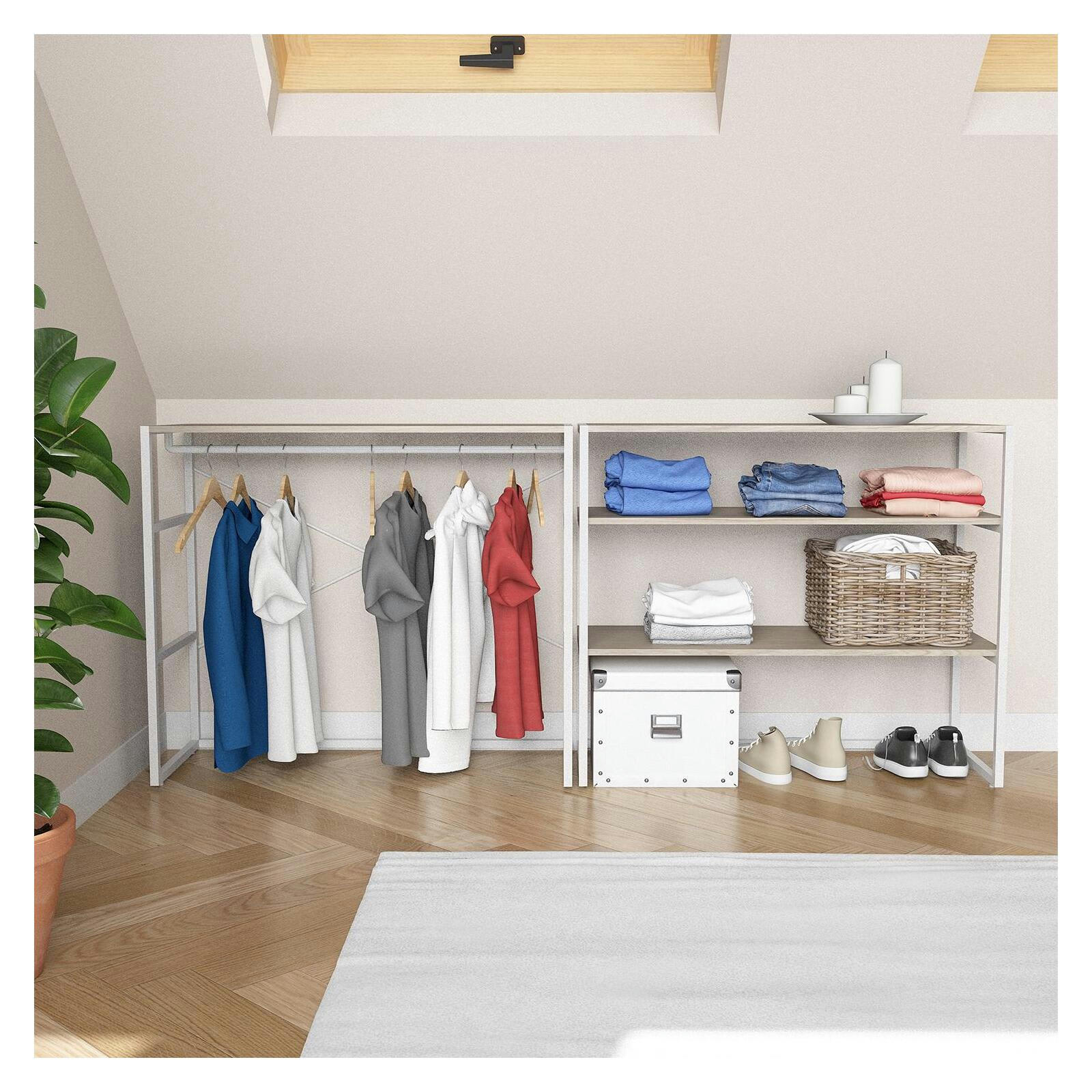 KADRA - Lot de 2 portants vêtements sous combles métal blanc modulables