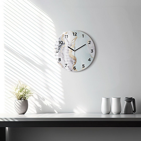 Horloge murale Wallfluent fi30 cm Avec chiffres Aiguilles noires Marbre pastel 1 pcs