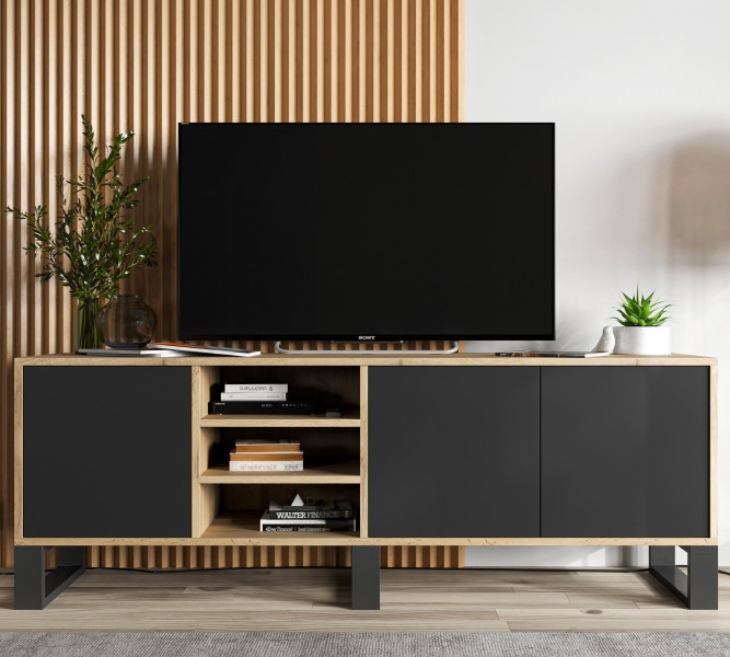 Szafka RTV Loft Industrialna 150 wotan czarny MAT