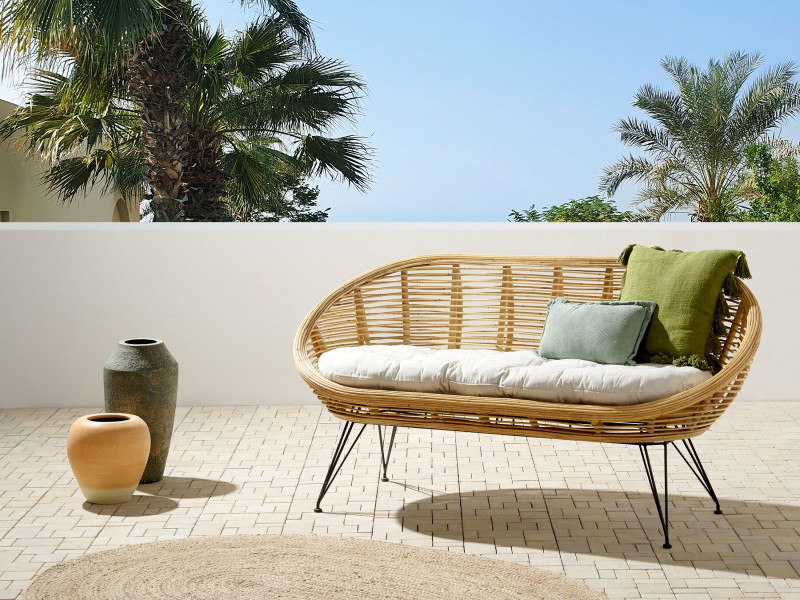 Sofa 2-osobowa rattanowa naturalna