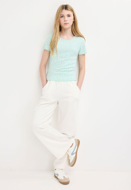 Older Girls Mint Floral Frill Trim Top