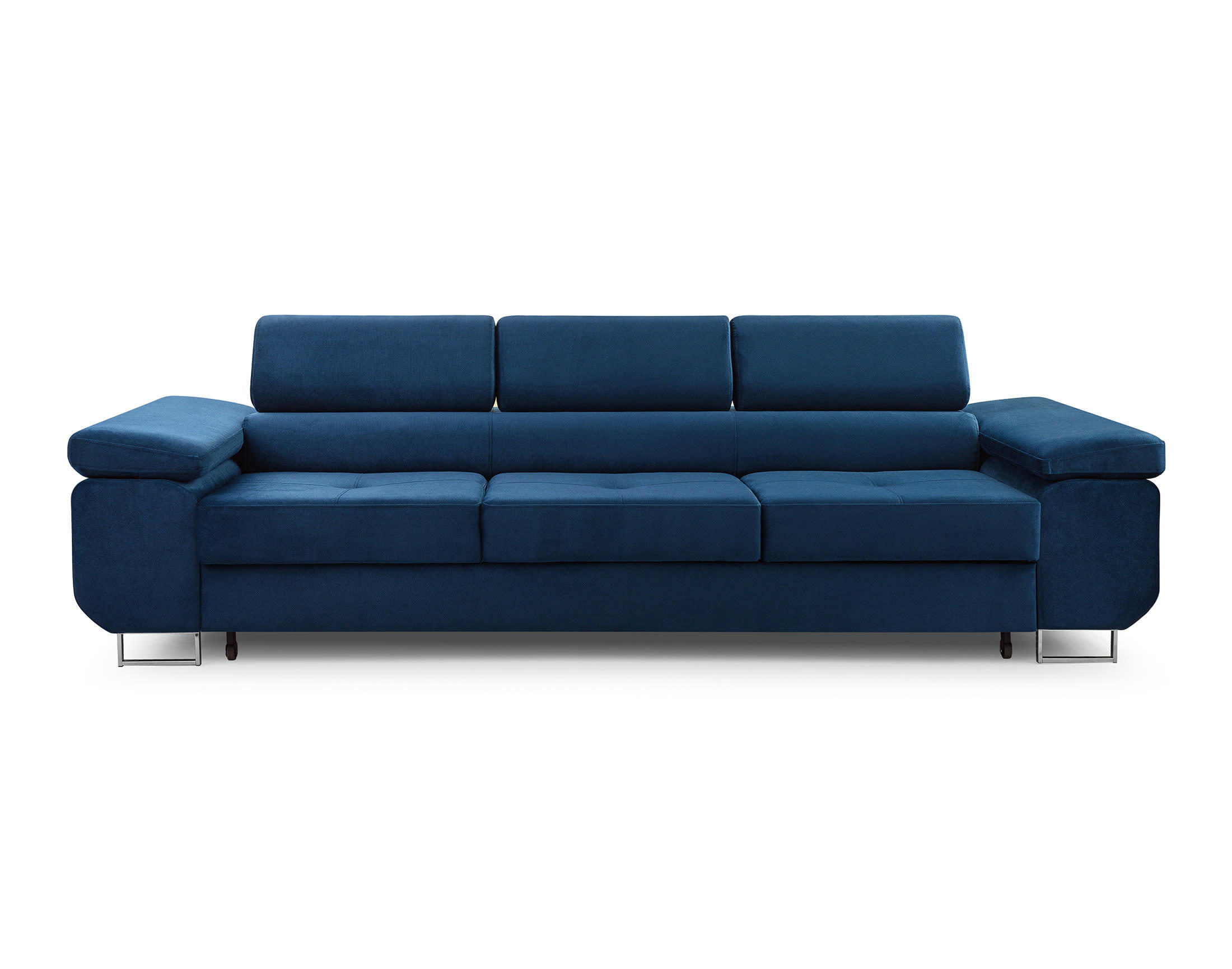 PABLO - Canapé droit convertible 3 places en velours bleu nuit