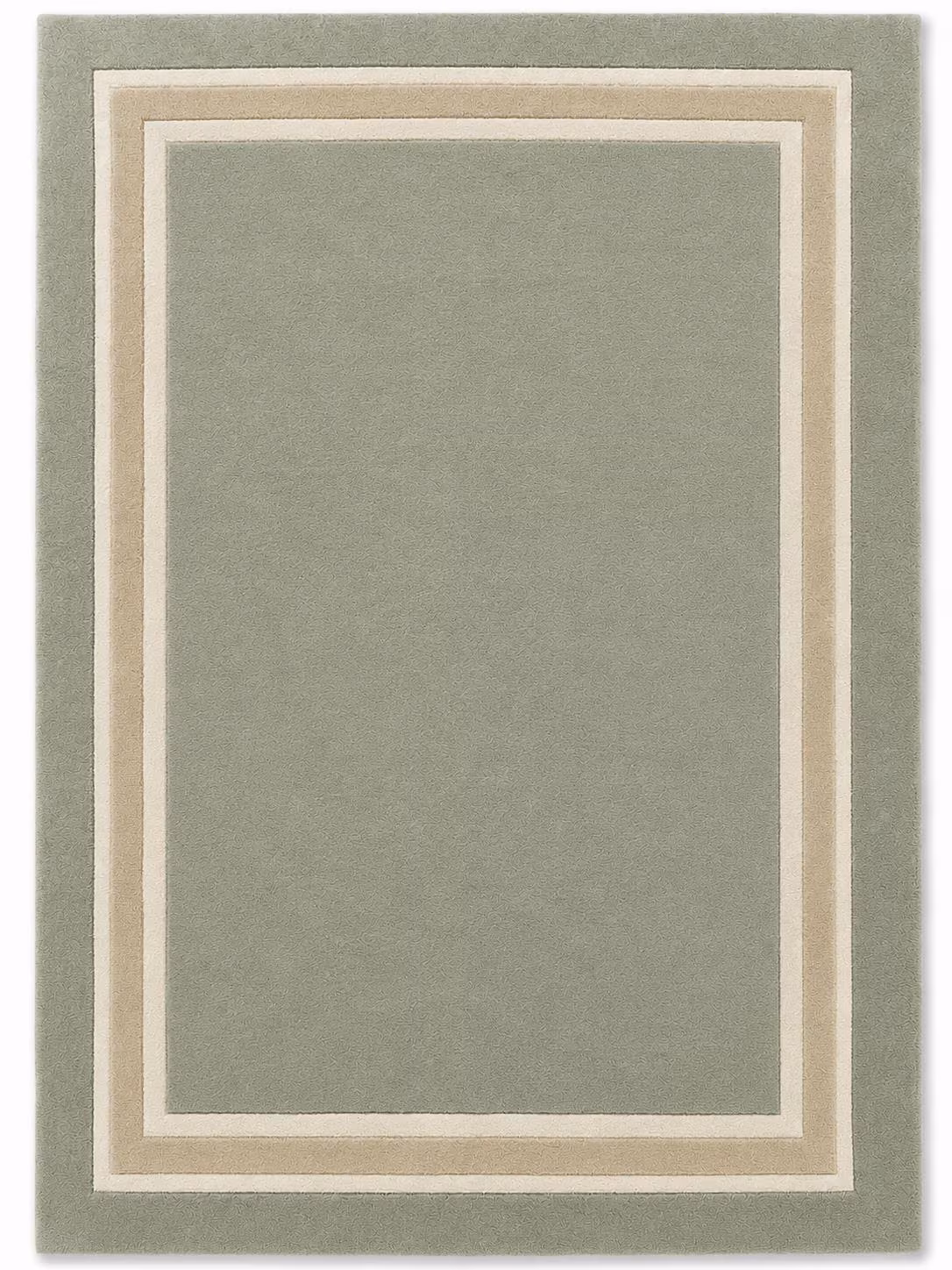 Sage Green Hand Tufted Wool Rug, Soft Plush Premium Wool Area Rug with Sand Beige & Ivory Border