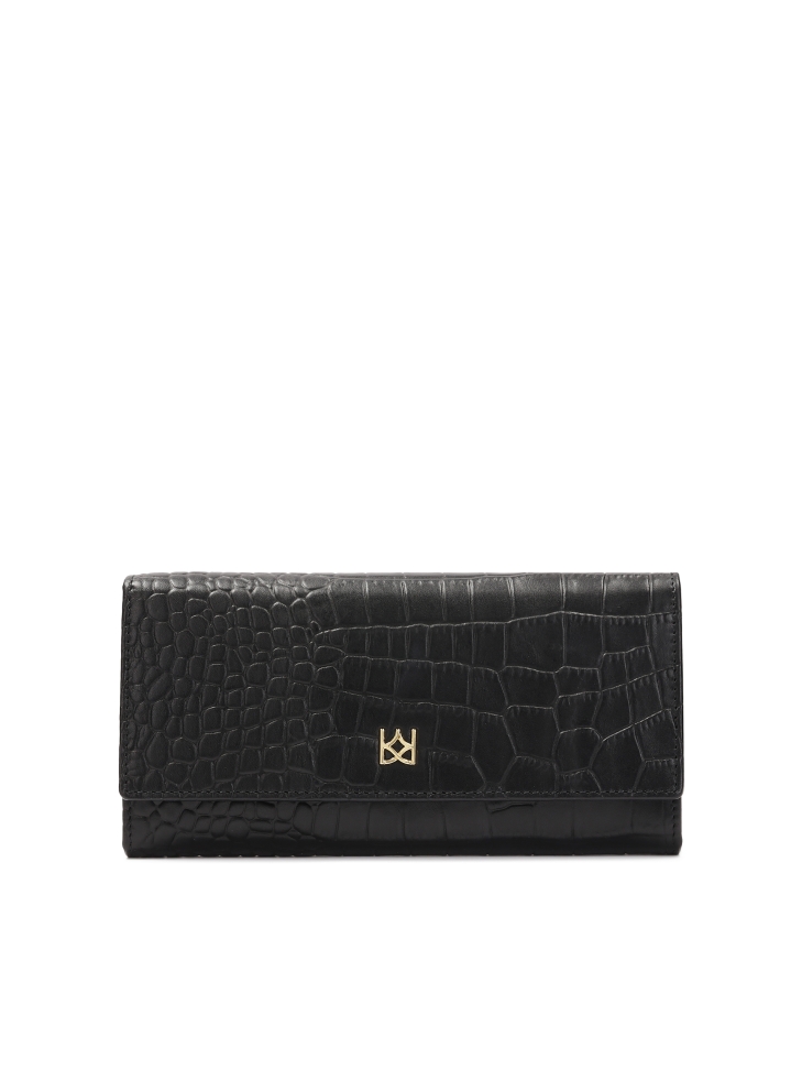 Oblong black wallet in embossed leather
