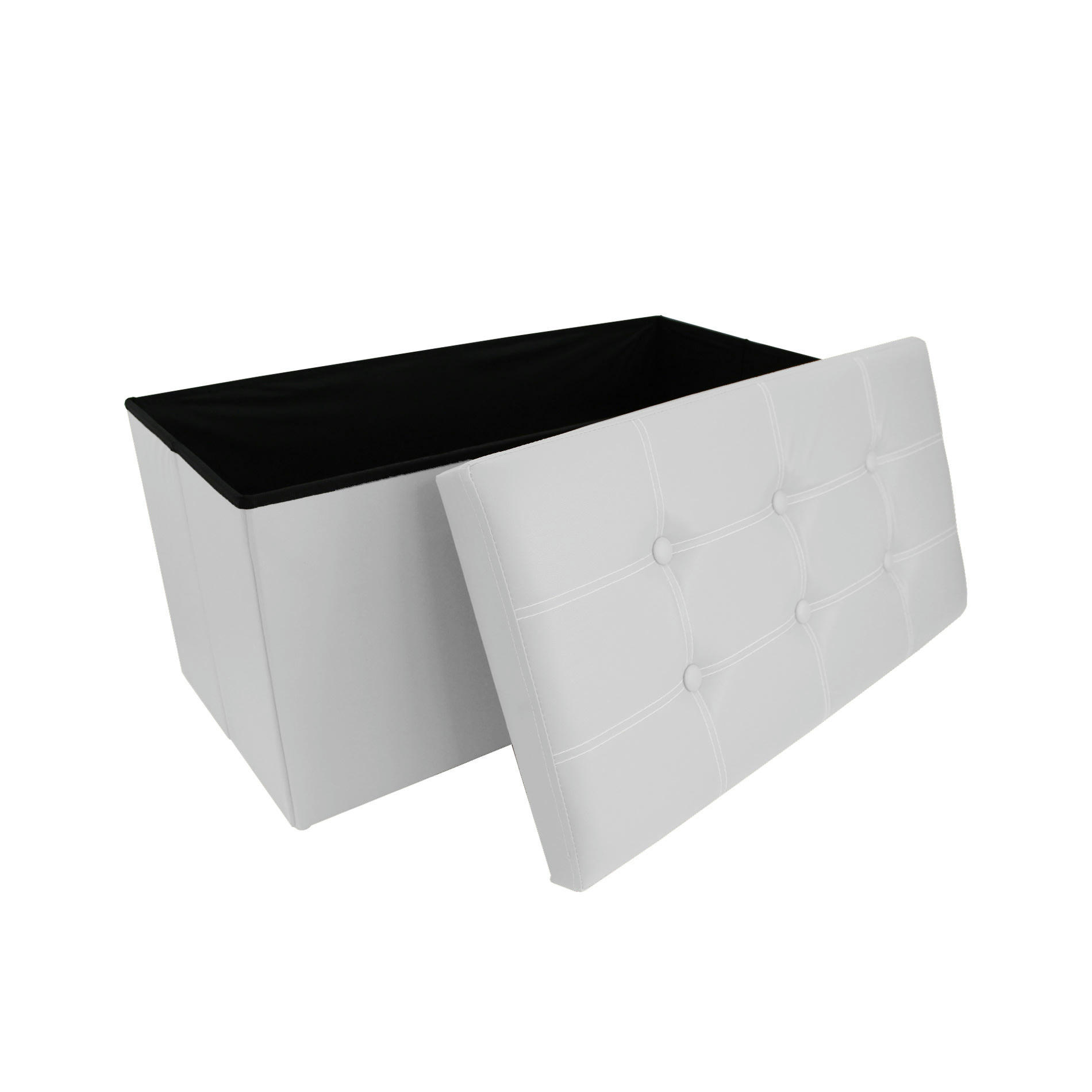 COLOR LIFE - Repose-pieds coffre de rangement avec couvercle en similicuir blanc