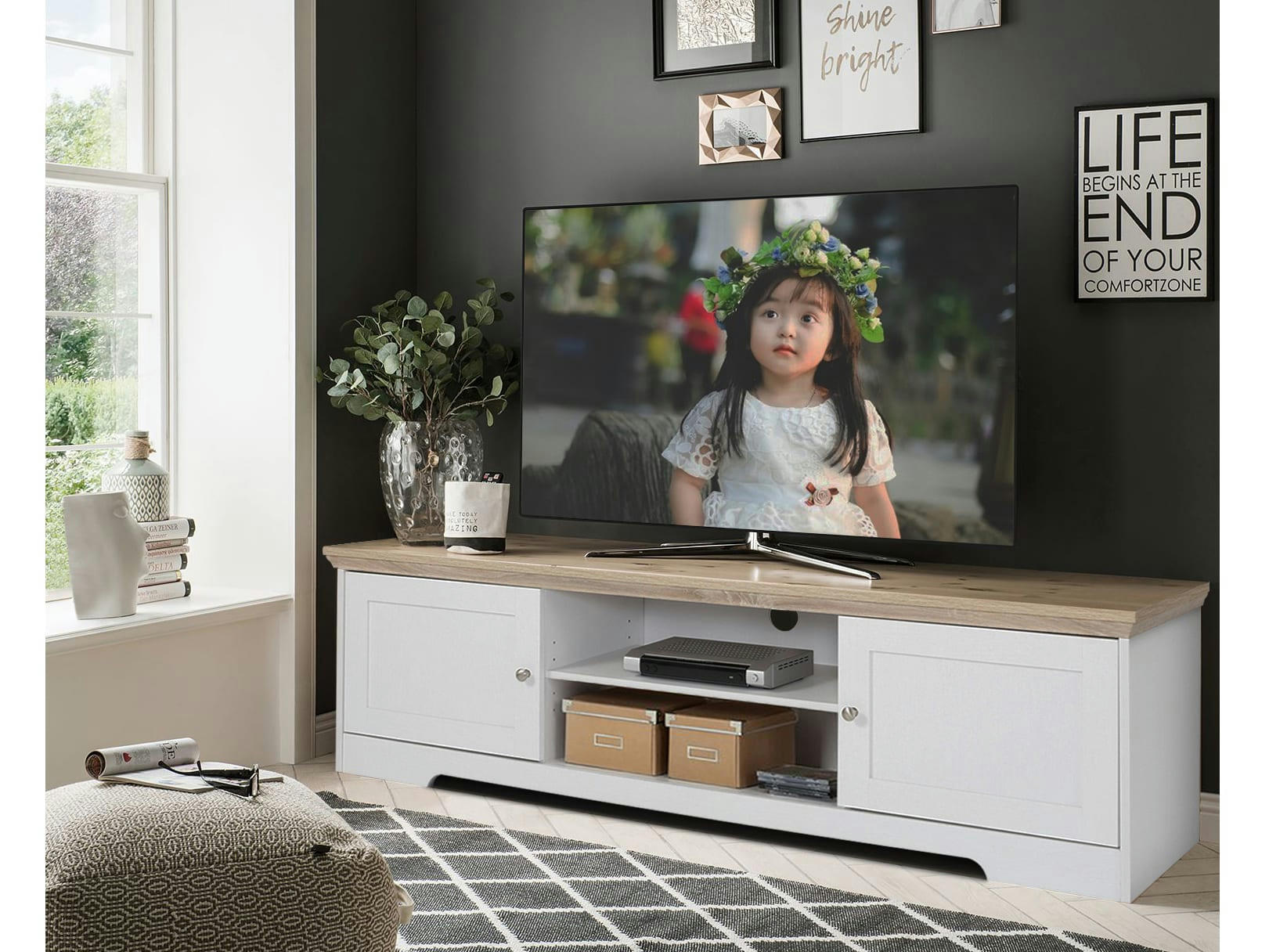 NANNA - Meuble TV avec 2 portes en panneaux de particules blanc