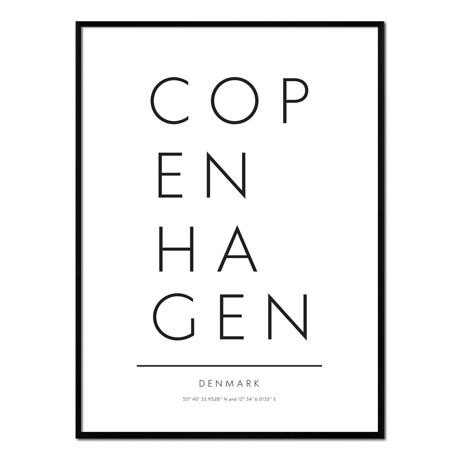 CIUDADES - Affiche avec cadre noir - Copenhague - 50x70