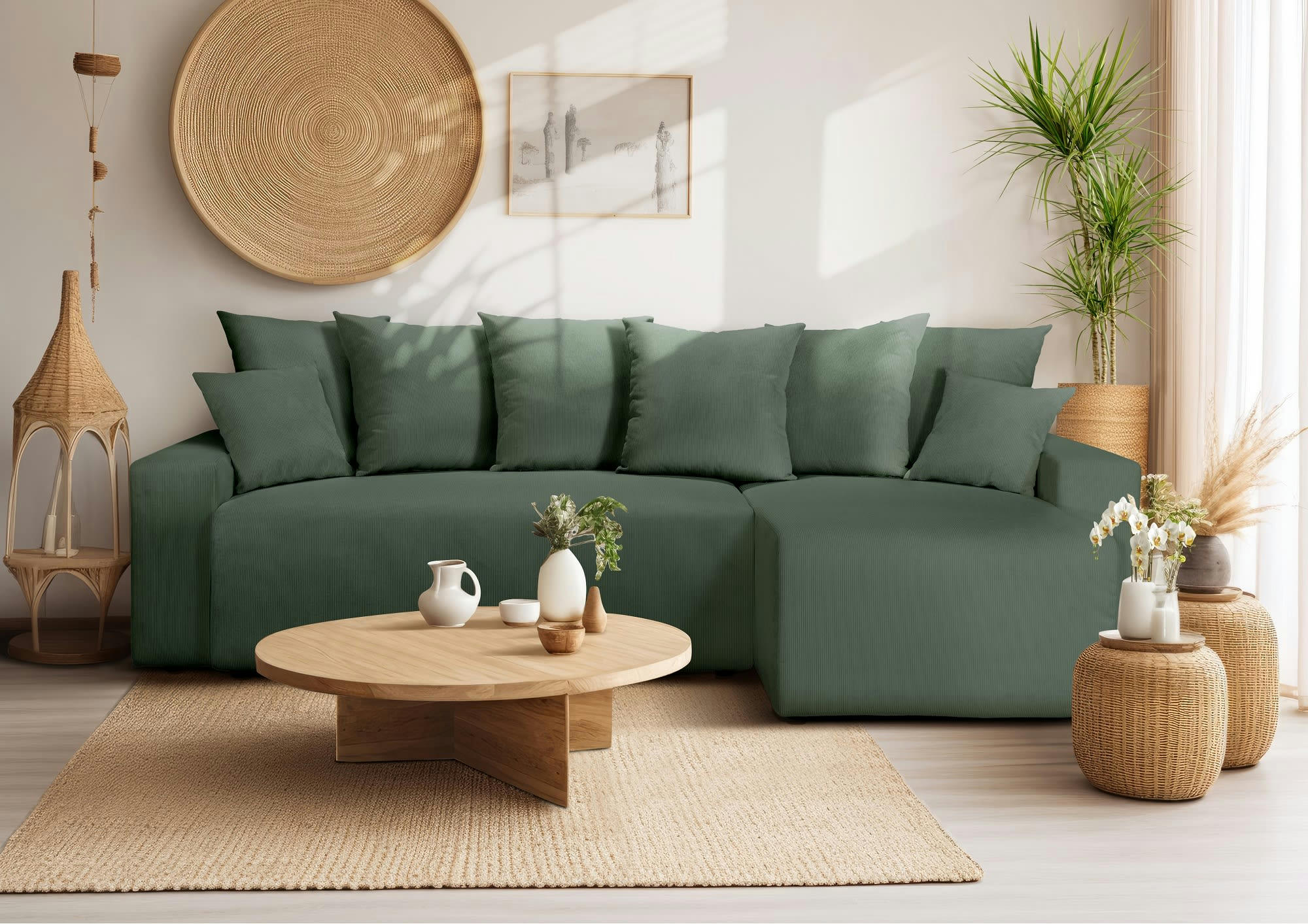 ARTHUR - Canapé angle convertible 3 places  en velours côtelé