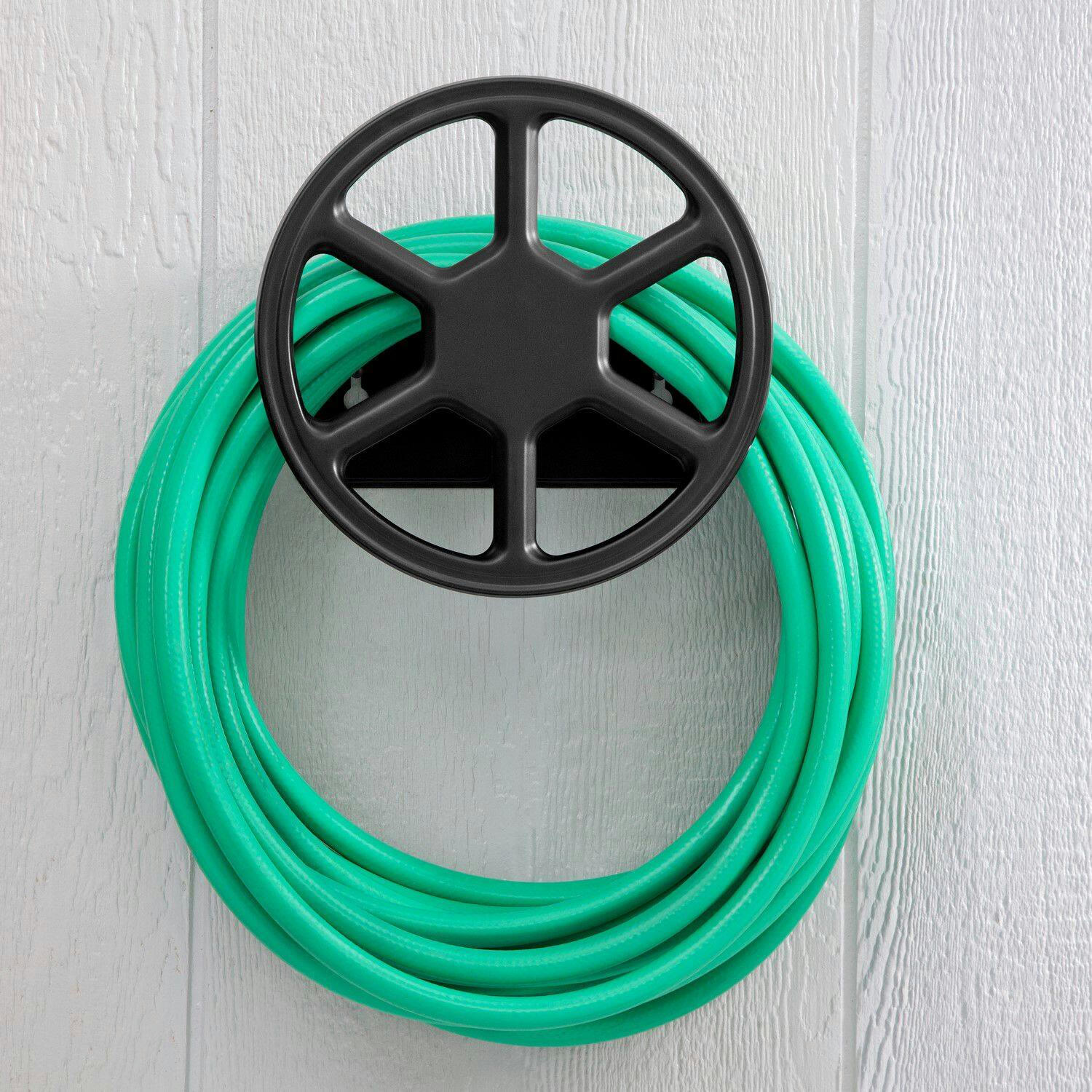 Garden Club Round Steel Garden Hose Hanger/Holder, Black, 125-ft