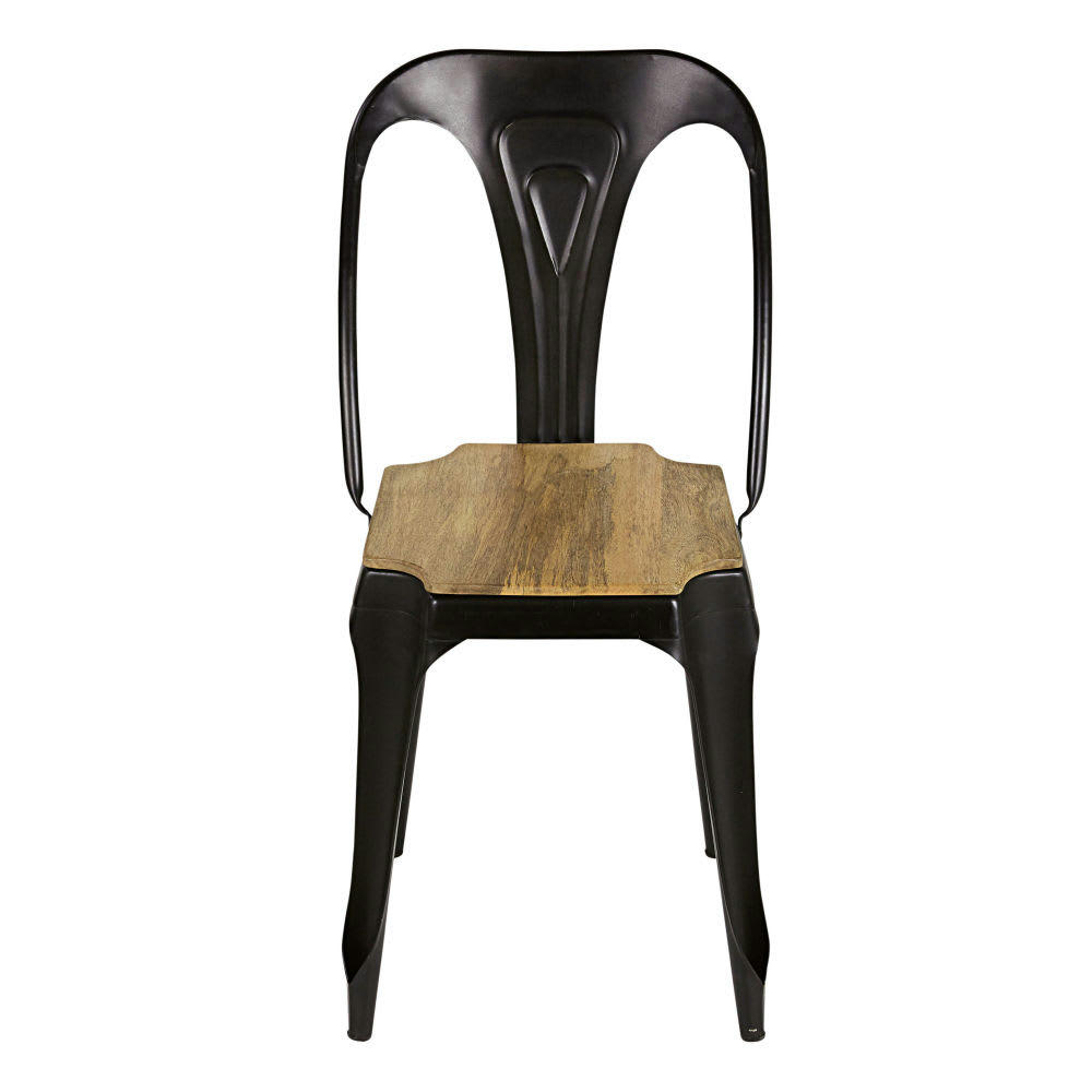 Multipl's - Chaise industrielle en métal noir mat et bois de manguier