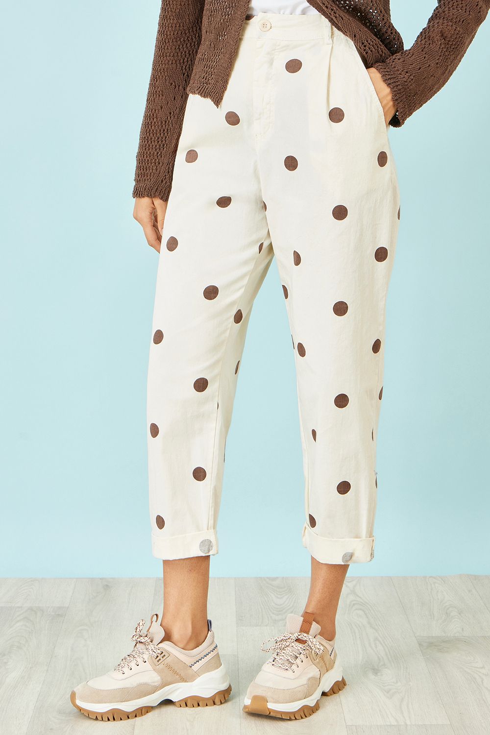 Yumi Ivory Spot Print Cotton Canvas Chinos