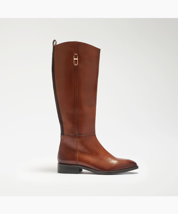 Tanvie Dark Tan - Leather Knee-High Boots