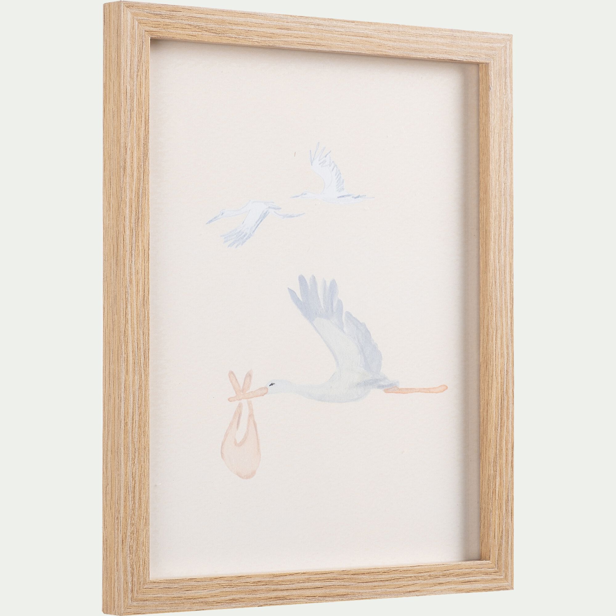 ENVOL - Illustration encadrée motif cigognes 22x27cm - bois clair