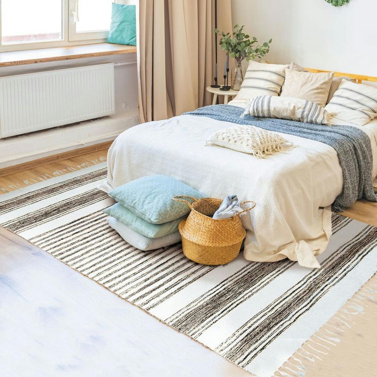 TERRA - Tapis 100% coton lignes sable-blanc 160x230