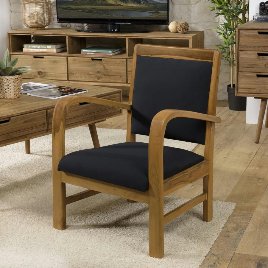 ERIS - Fauteuil en teck et tissu noir