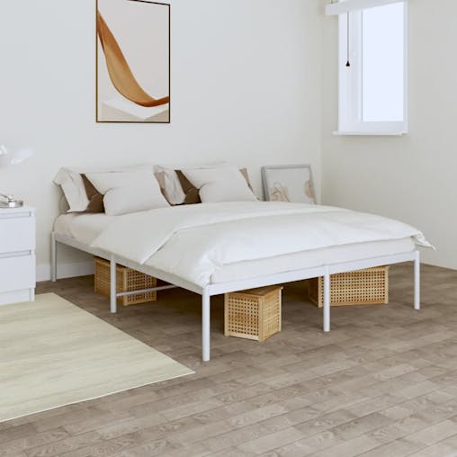NNEVL Metal Bed Frame White 153x203 cm Queen Size