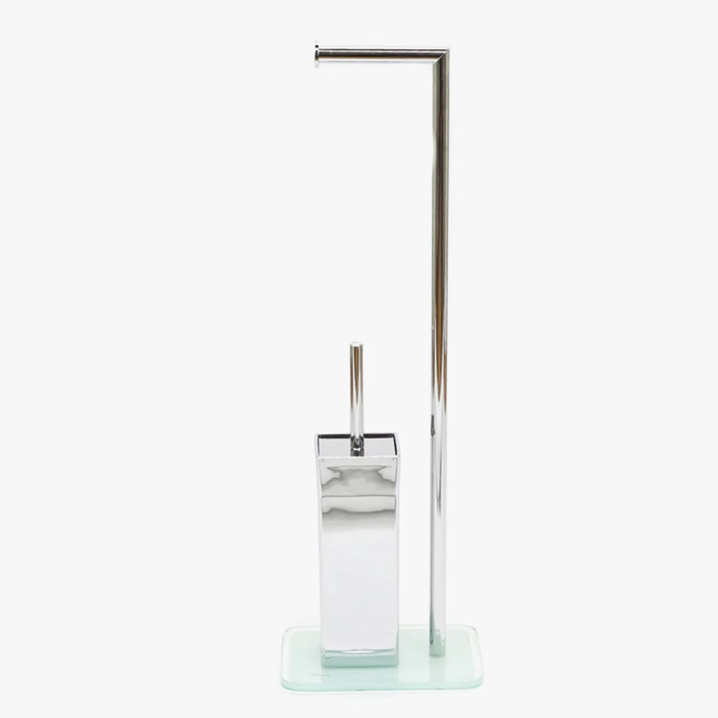 Suporte de Papel e Escova WC com Base de Vidro Branco HURAA