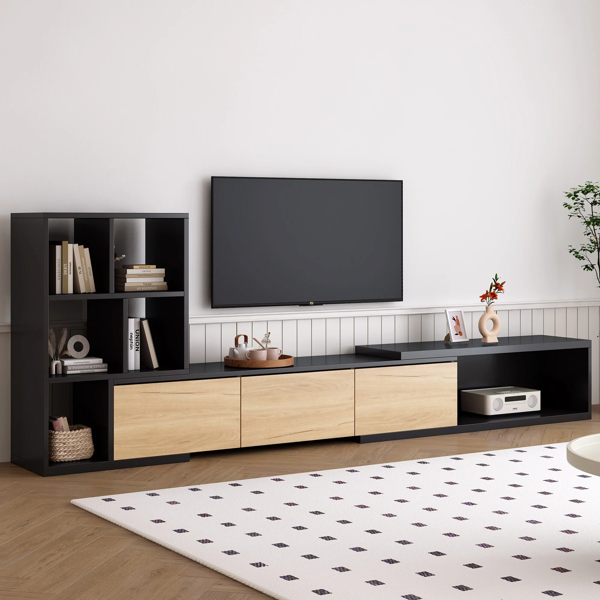 Extendable TV Stand (74-126) with Shelves & Storage for TVs Up to 110