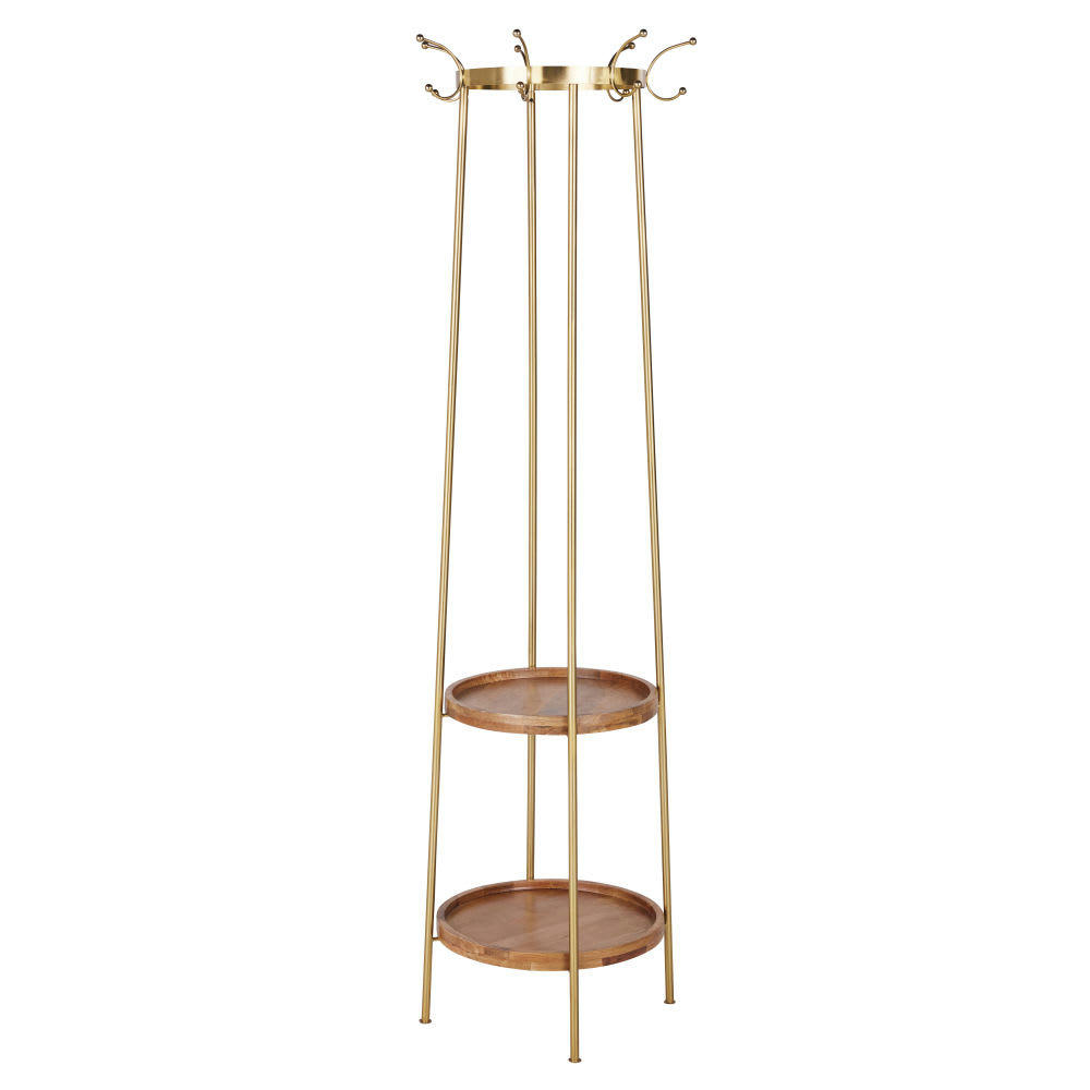 ADANN - Porte-manteau en bois de manguier et métal doré