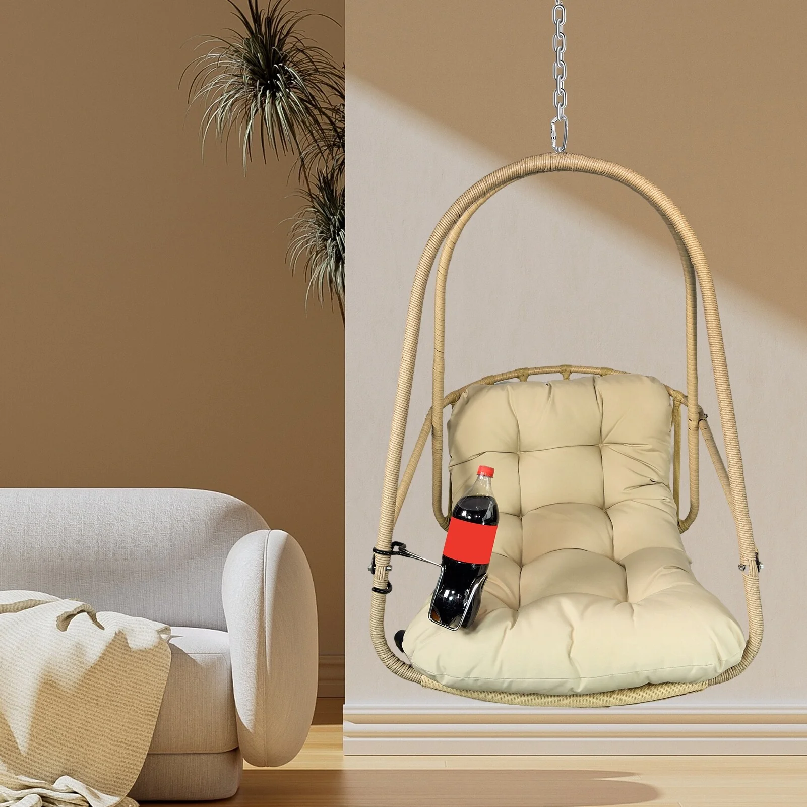 Foldable Hammock Swing Chair with Cup Holder & Removable Guardrail, Rust-Resistant Hanging Basket Chair