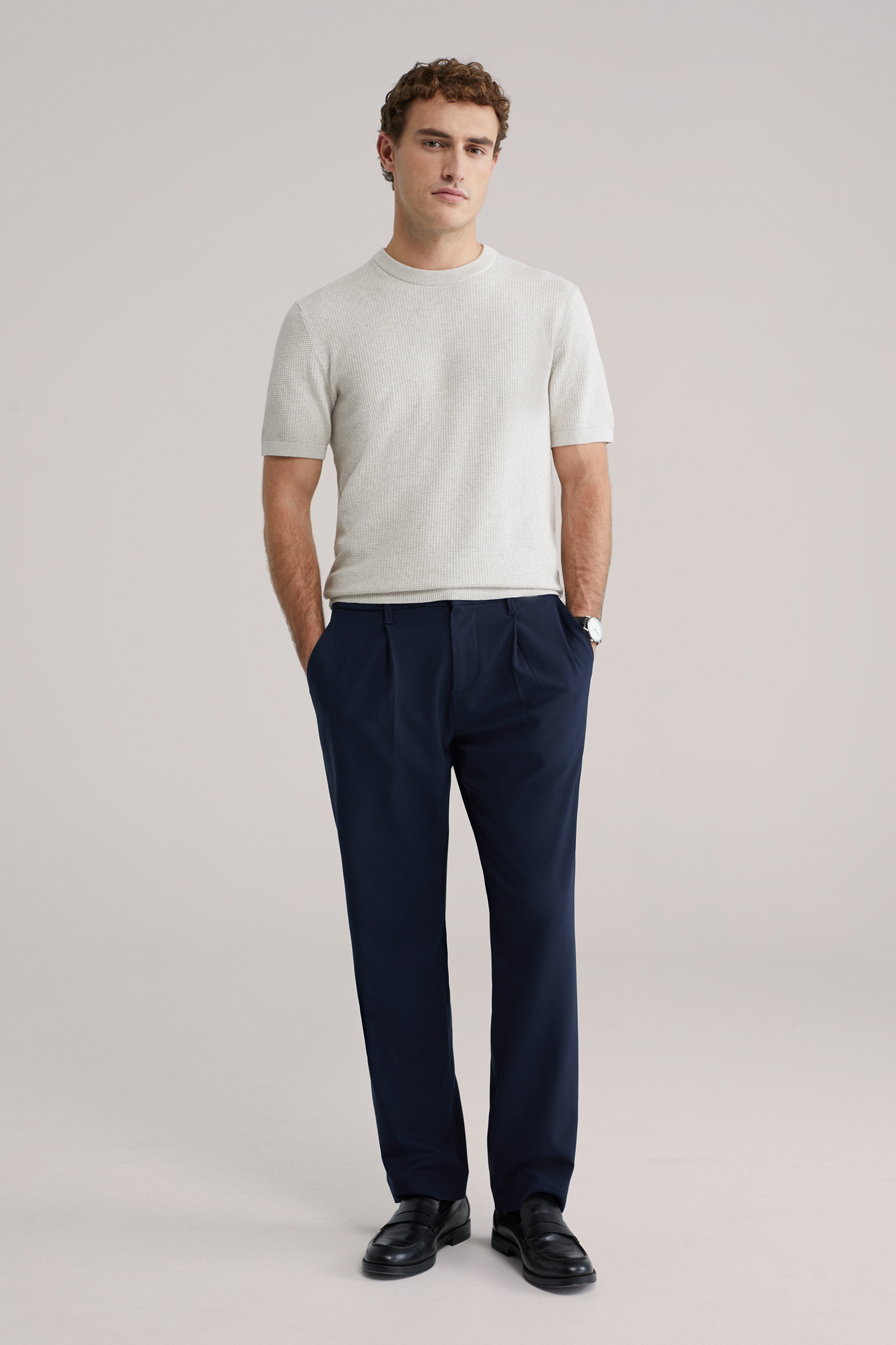 Heren regular fit smart broek met bandplooi en elastische tailleband