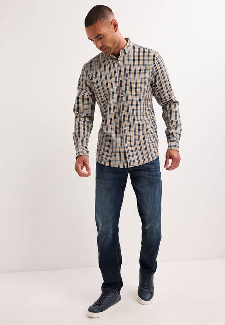 Mens Stone Check Long Sleeve Shirt