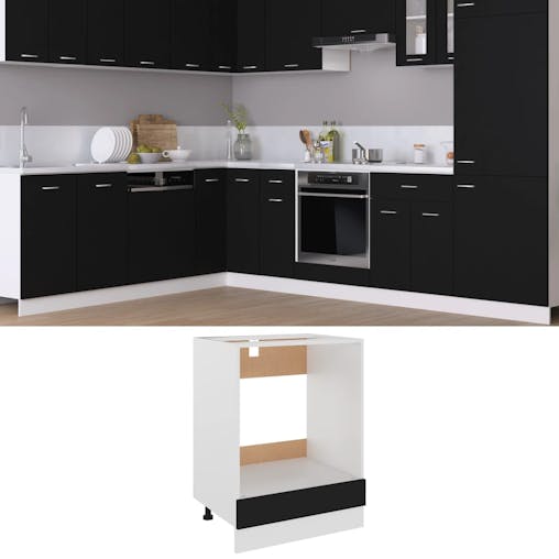 NNEVL Oven Cabinet Black 60x46x81.5 cm Chipboard