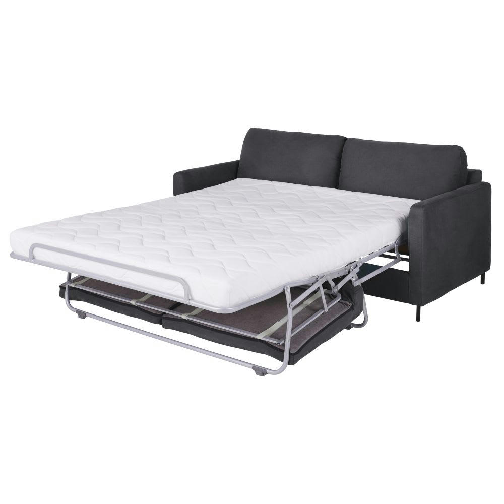 Julian - Canapé convertible 2/3 places en coton et lin gris ardoise et pieds en métal, matelas 14 cm