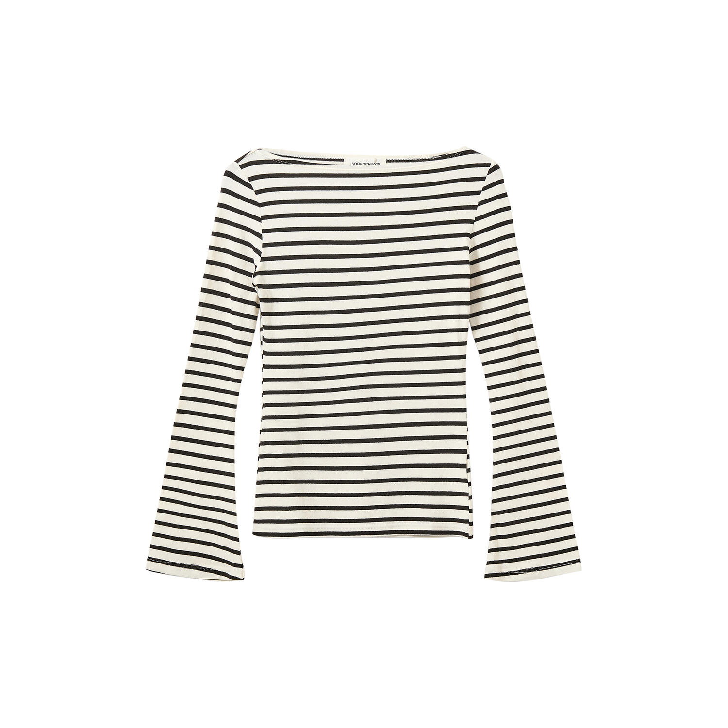 CeceSW Boat-Neck Long-Sleeve T-Shirt, white black striped