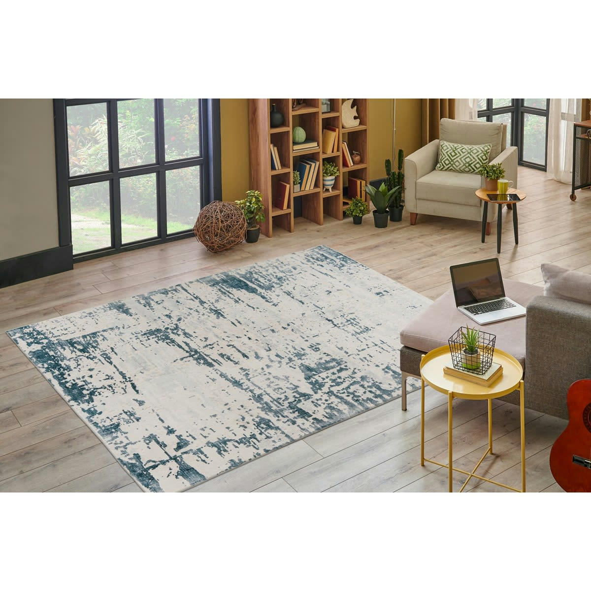 SHARY - Tapis de salon en polyester bleu 160x230 cm