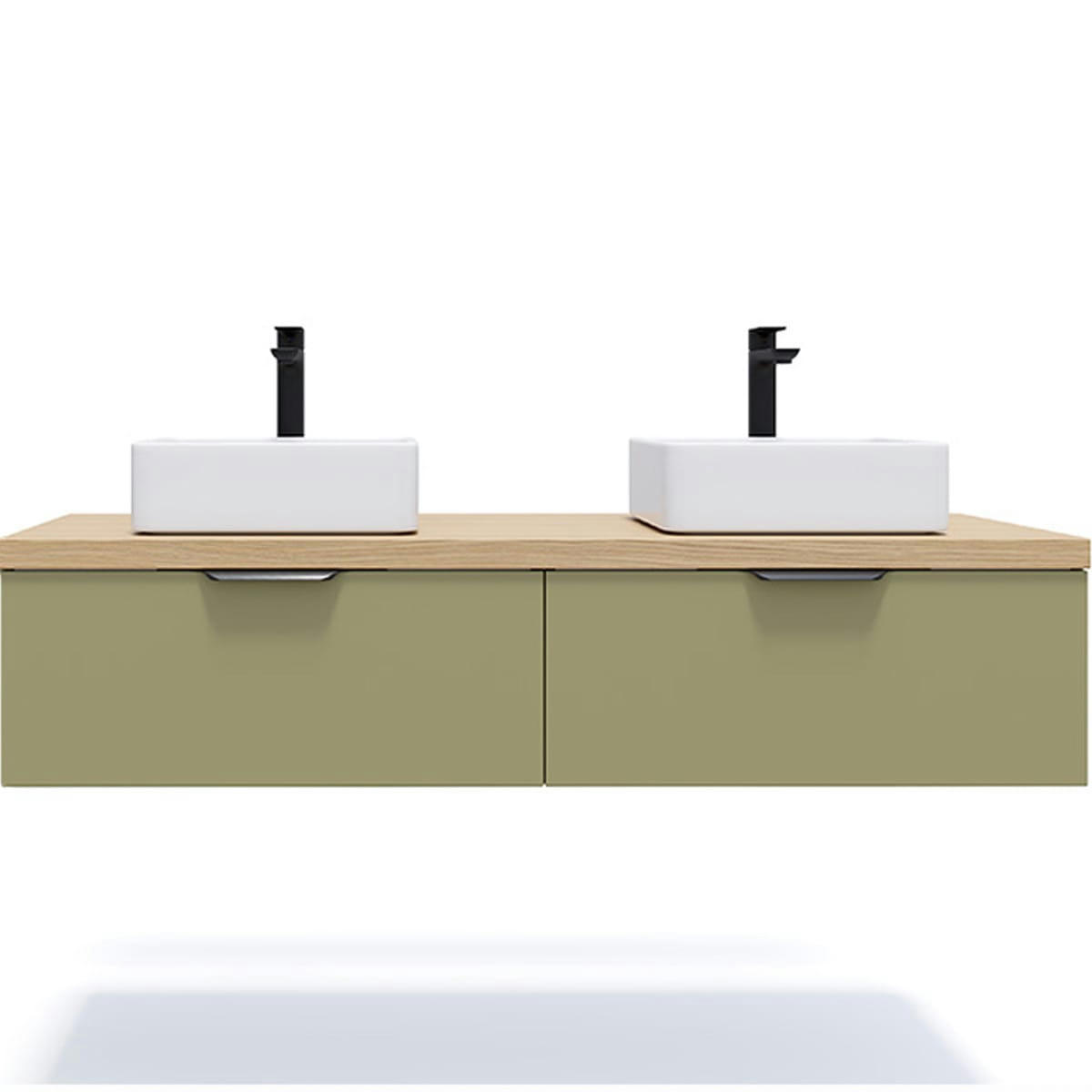 SOHO - Meuble salle de bain 2 vasques posées 140cm 2 tiroirs Vert