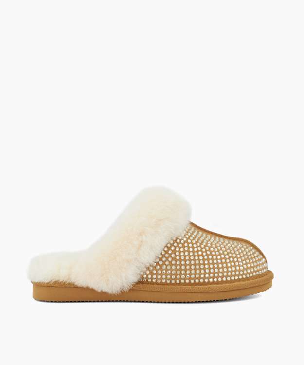Wilderness Camel - Embellished Sheepskin-Lined Slippers