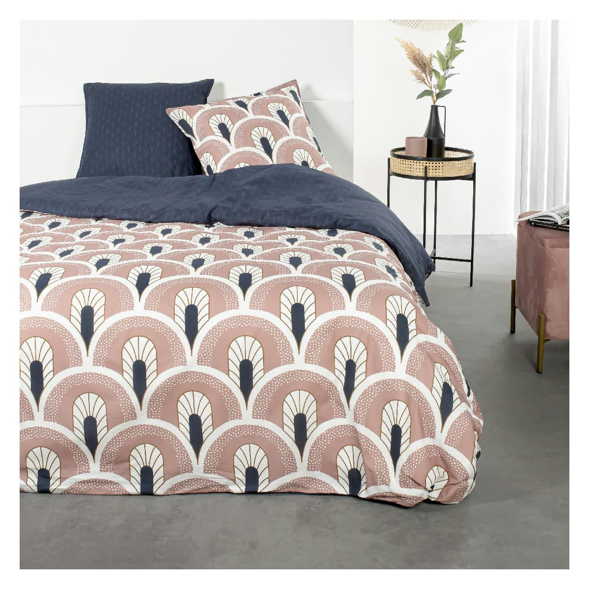 SUNSHINE KELLY - Parure de lit 2 personnes imprimé en Coton Bleu 240x260 cm