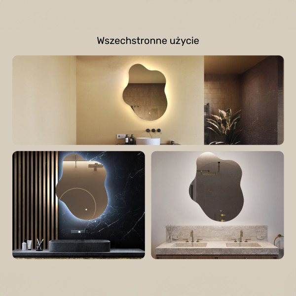 Lustro łazienkowe LED 74x94cm - nieregularne - LED Dual, włącznik