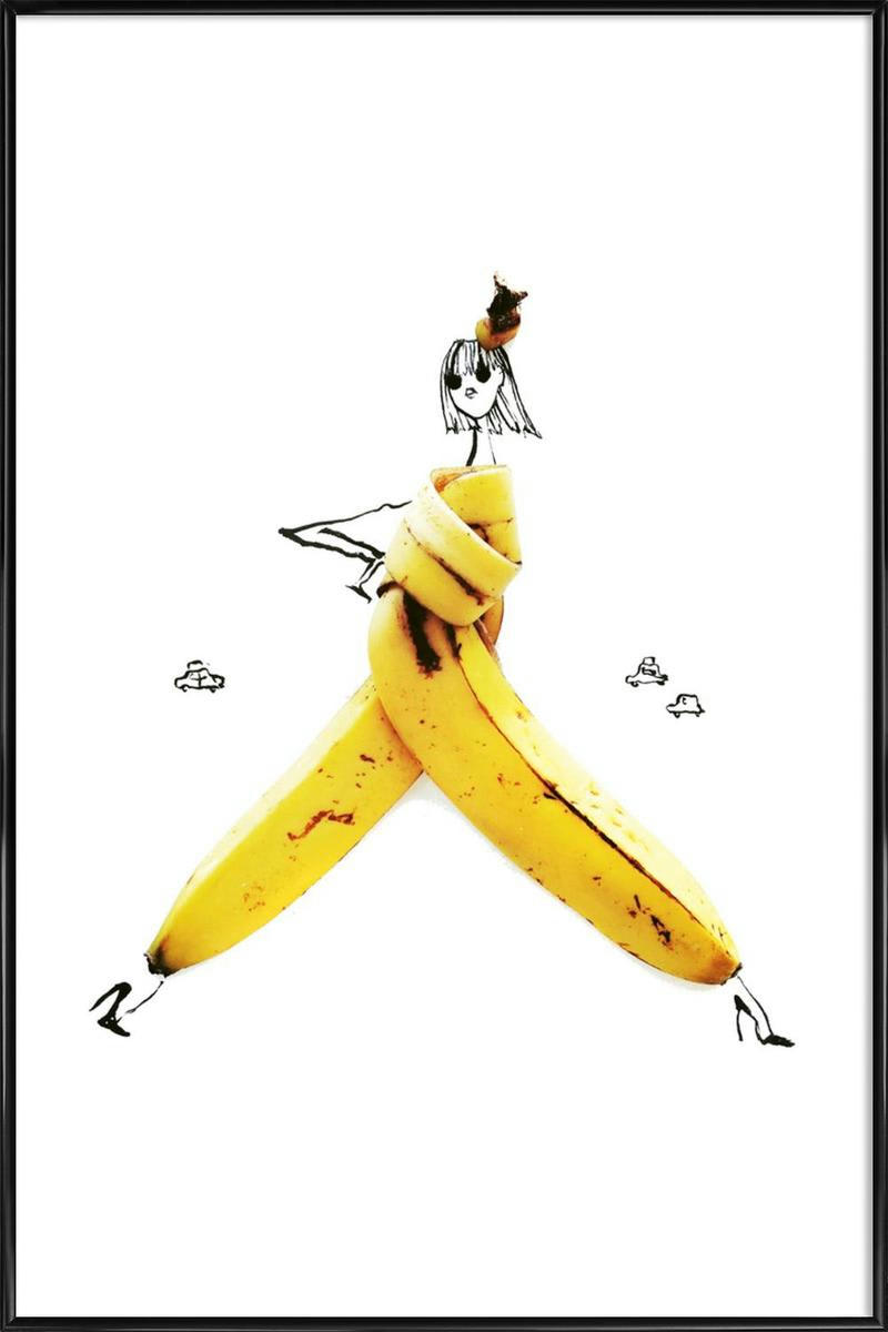 BANANA - Affiche dans cadre standard (noir) blanc & jaune 13x18