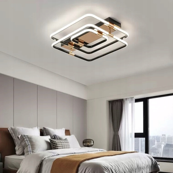 LAMPA LED PLAFON 70X60CM  PILOT 60W CZARNA Złota