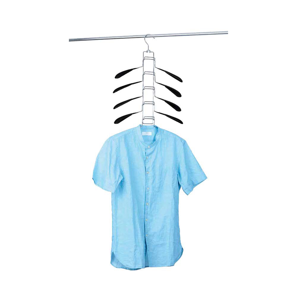 Cintre gain de place chemise 5en1 acier revêtement plastique noir