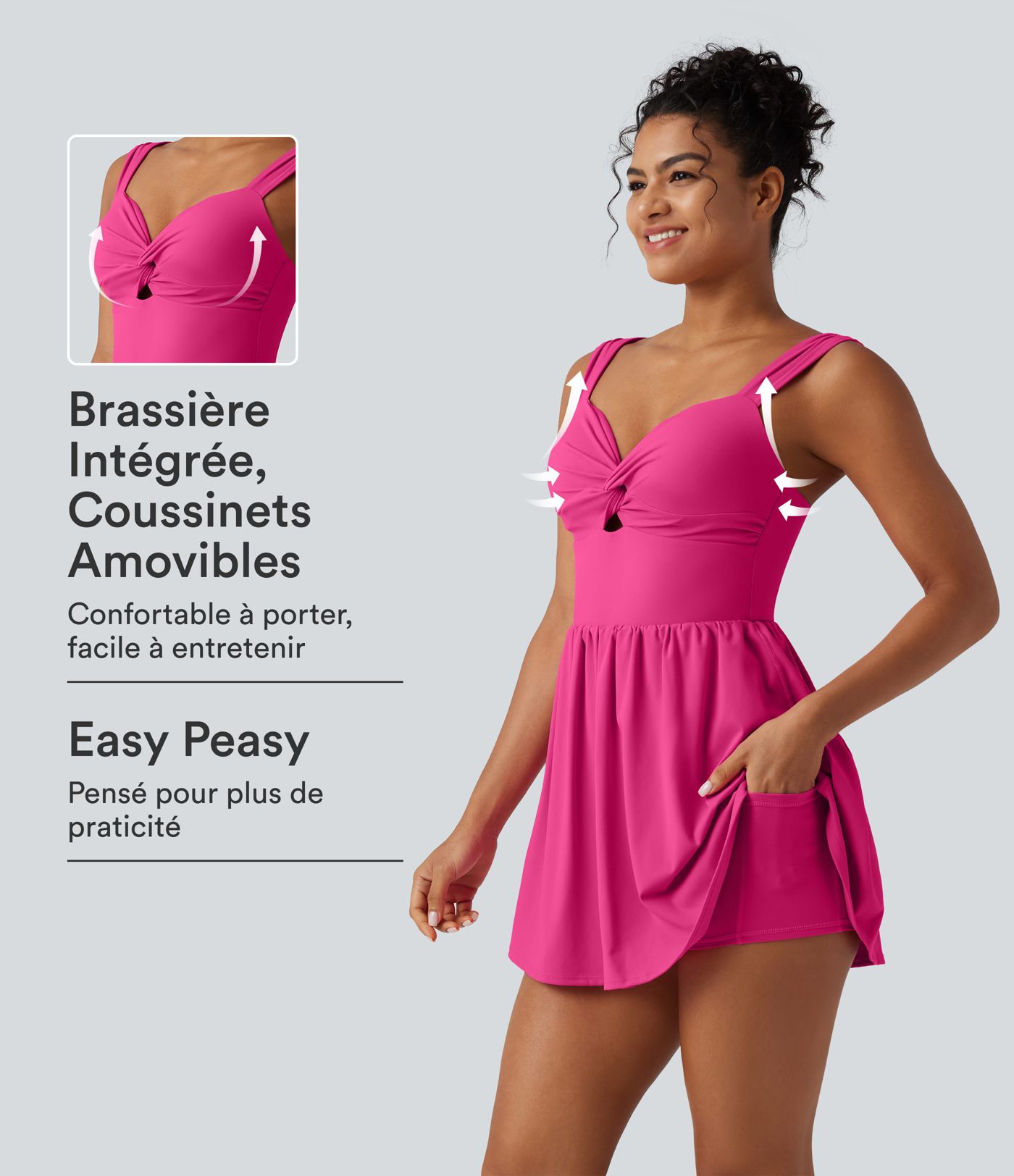 Robe casual micro-mini 2-en-1 avec brassière intégrée et décolleté cœur en SoftlyZero™ Plush avec poche - Édition Easy Peasy