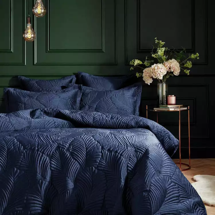 Paoletti Palmeria Quilted Navy Bedding Set - Double