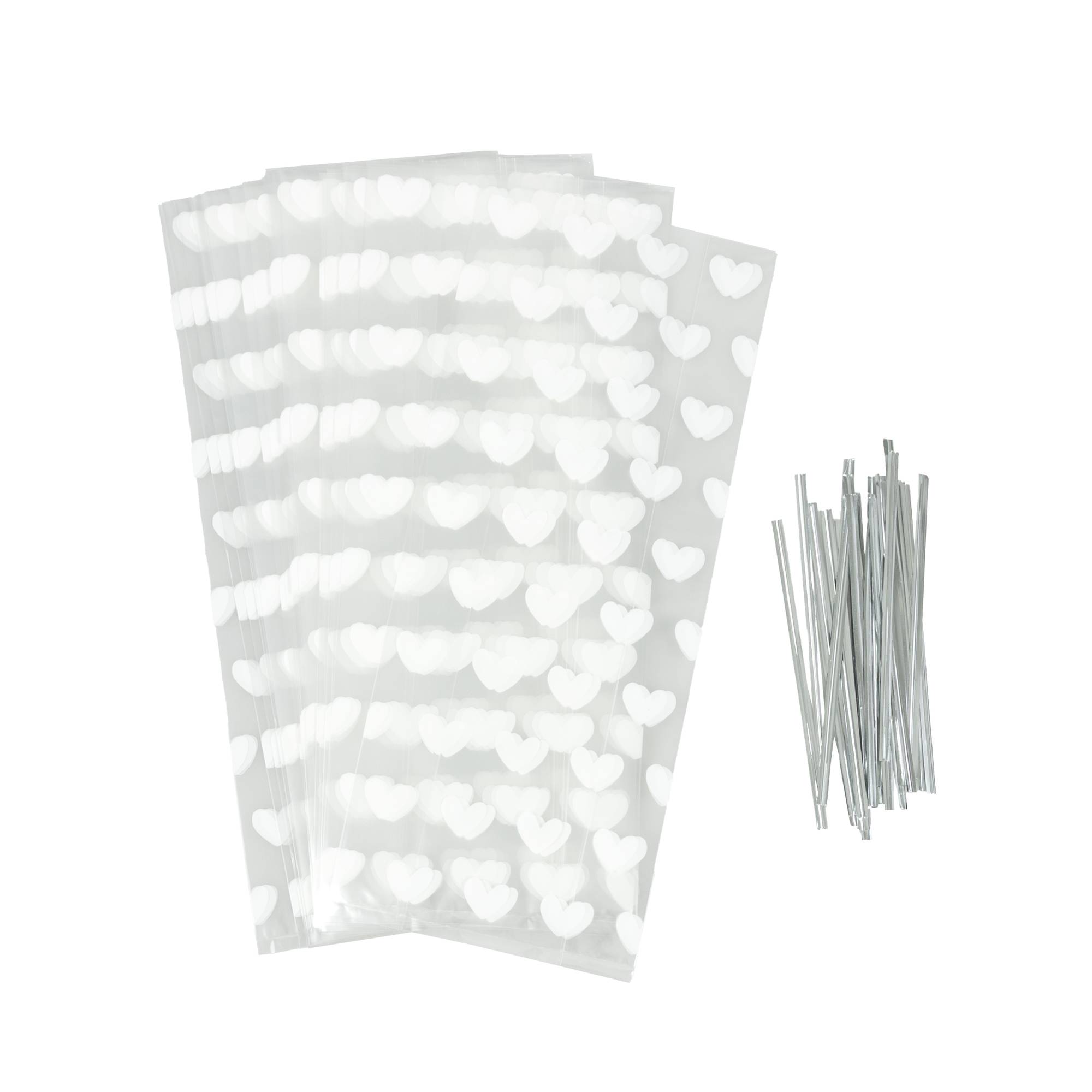 Whisk White Heart Treat Bags with Ties 25 Pack