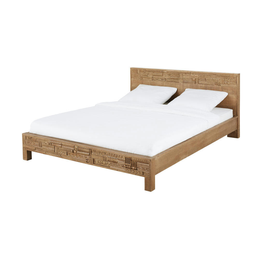 Ghada - Lit 160x200 en bois manguier massif sculpté