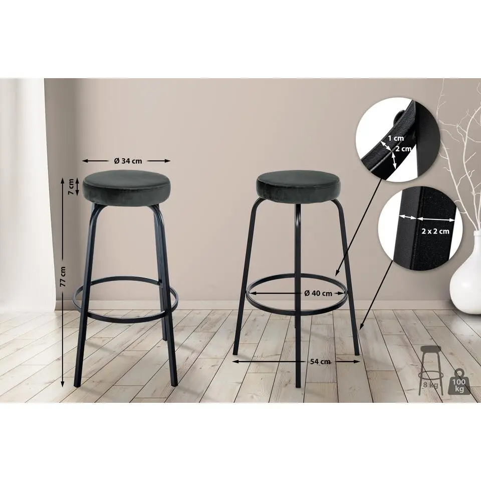 CLP Barkruk Kamari mat zwart Frame - Fluweel - donkergrijs