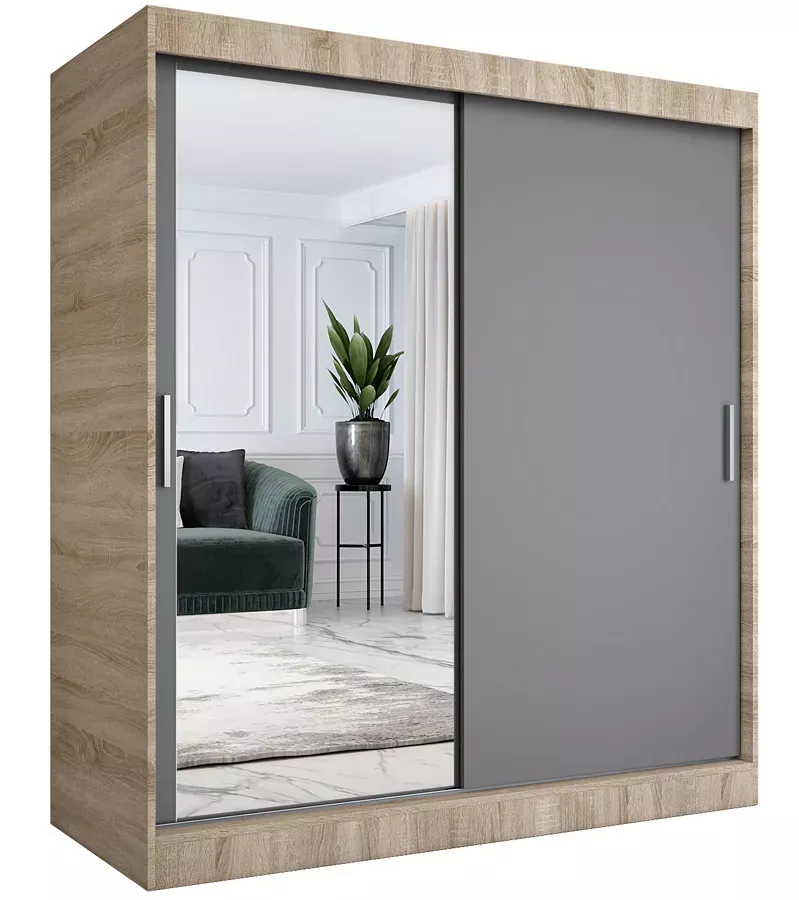 Szafa przesuwna dąb sonoma   antracyt 180 cm - Avtica