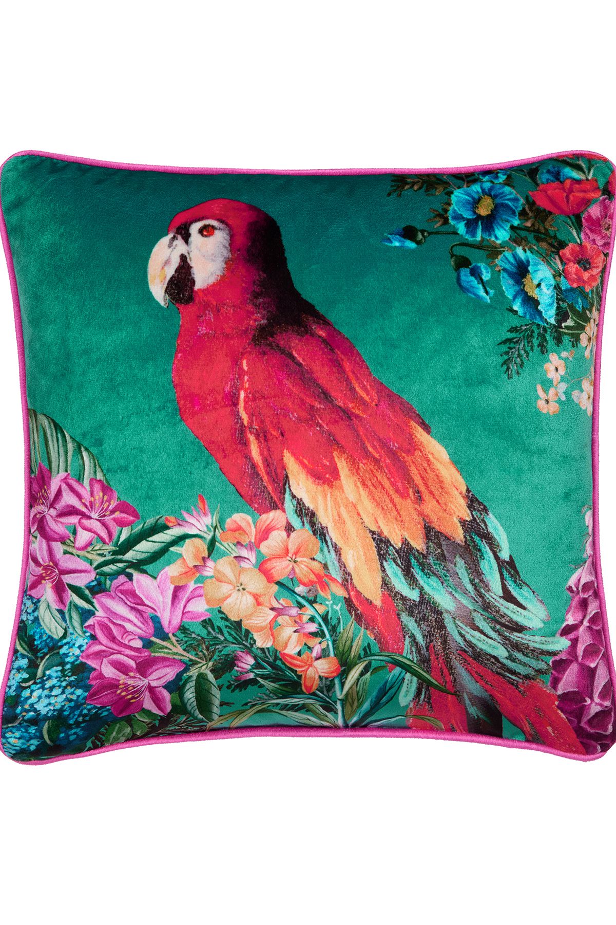 Laurence Llewelyn-Bowen Polly Amorous' Parrot & Floral Print Soft Touch Velvet Filled Cushion