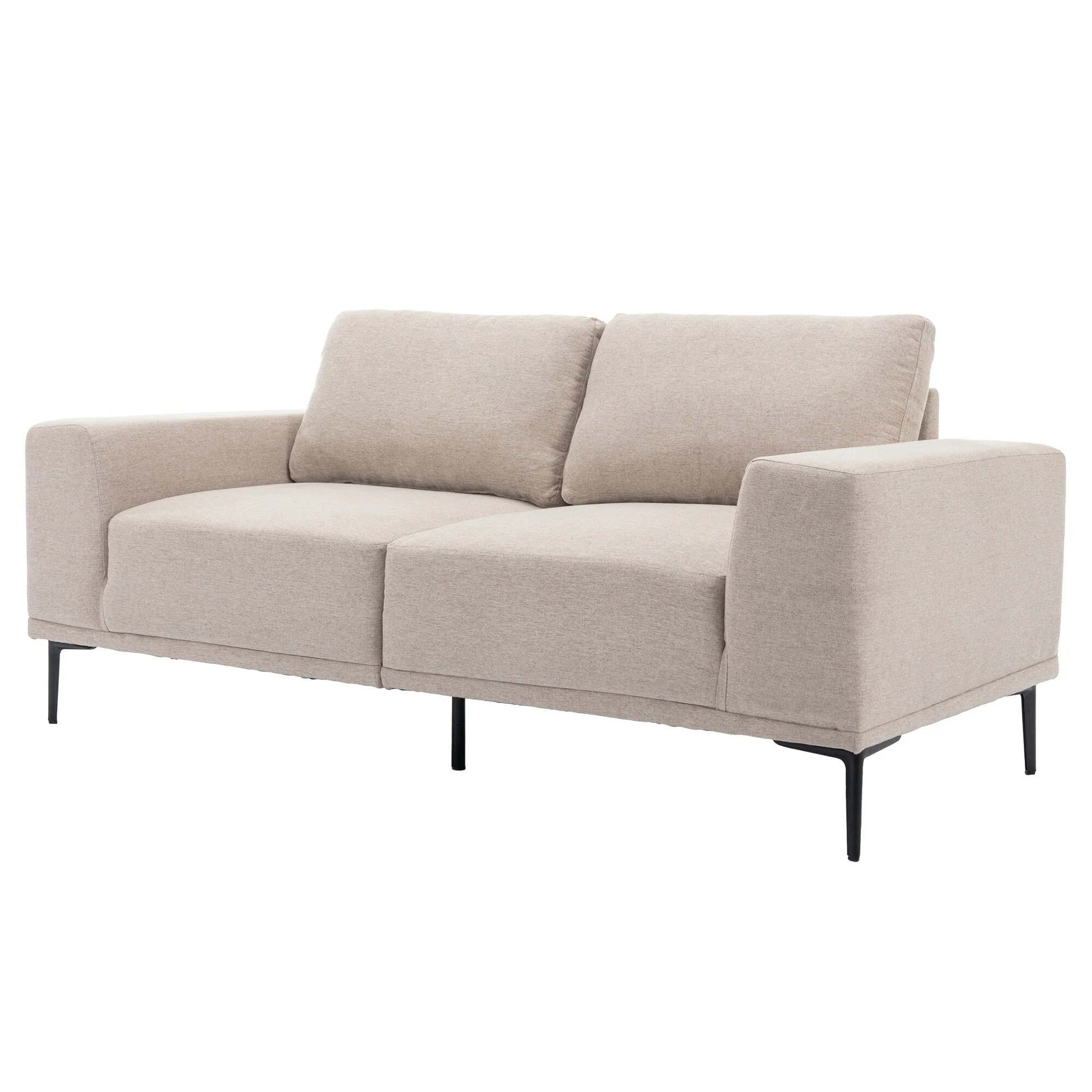 Beige 74.8'' Modern 2-Seater Fabric Sofa with Iron Legs and Comfortable Cushions for Living Room or Bedroom